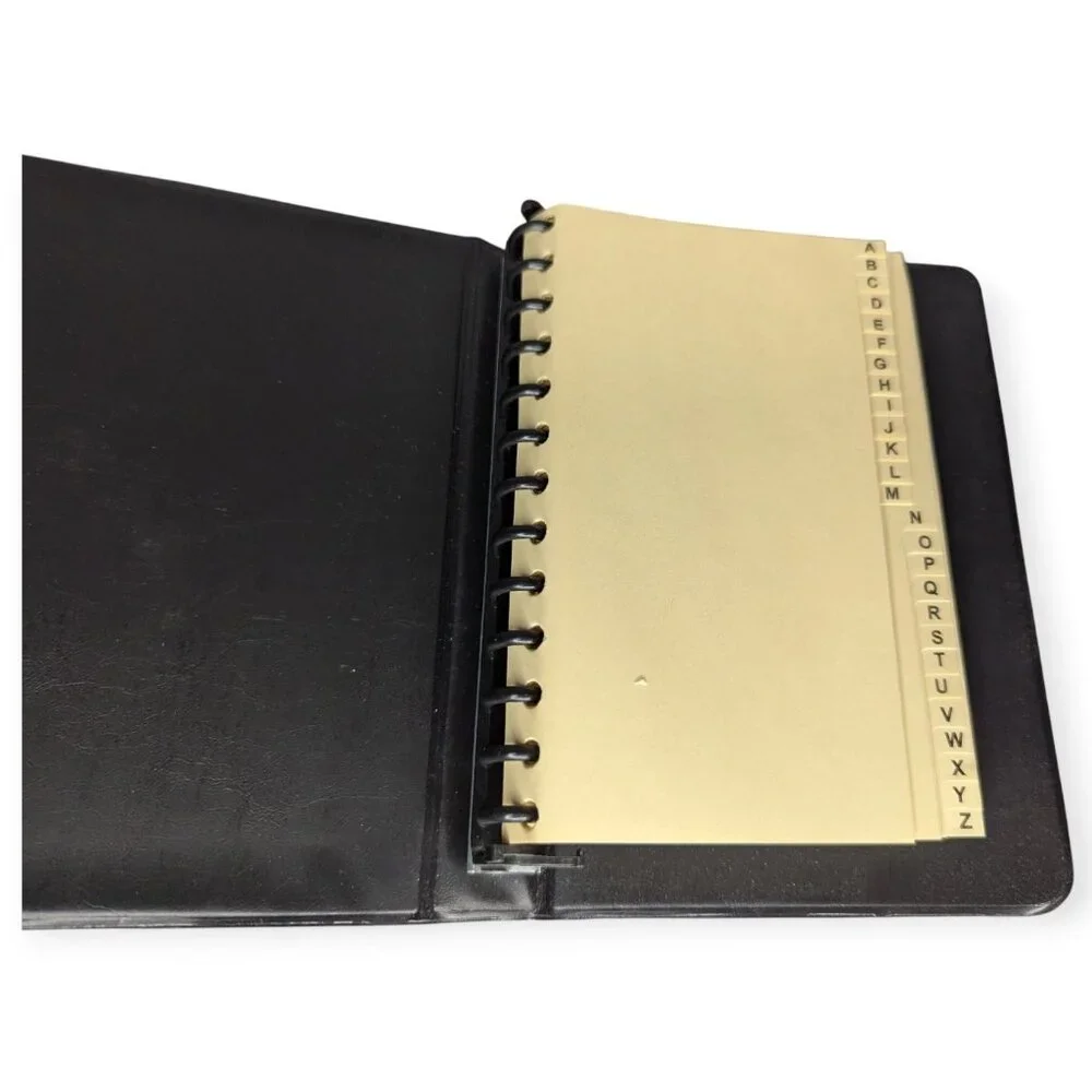 Black Address Spiral Bound Book with Individual Address Cards w/ Gold Lettering